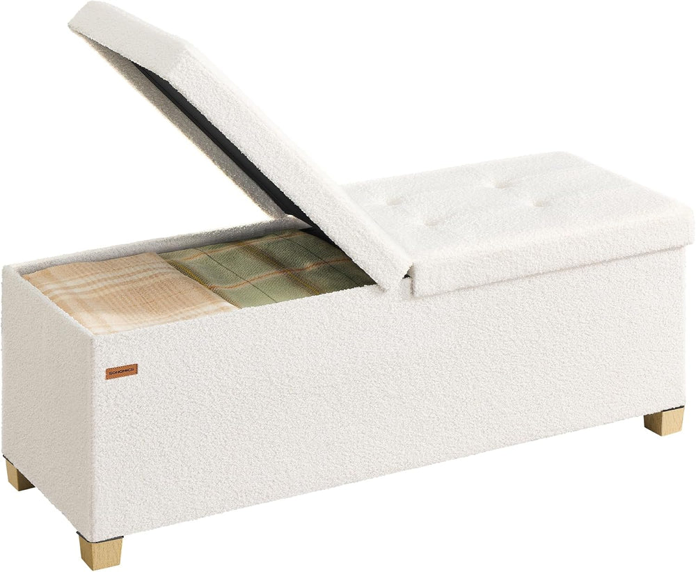 SONGMICS Storage Ottoman Bench with Legs, Flipping Lid, 43.3 Inches | Folding...