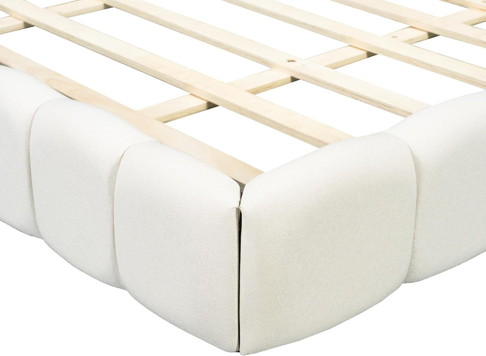 JIJIWANG Queen Platform Bed with Linen Headboard & Footboard, Beige