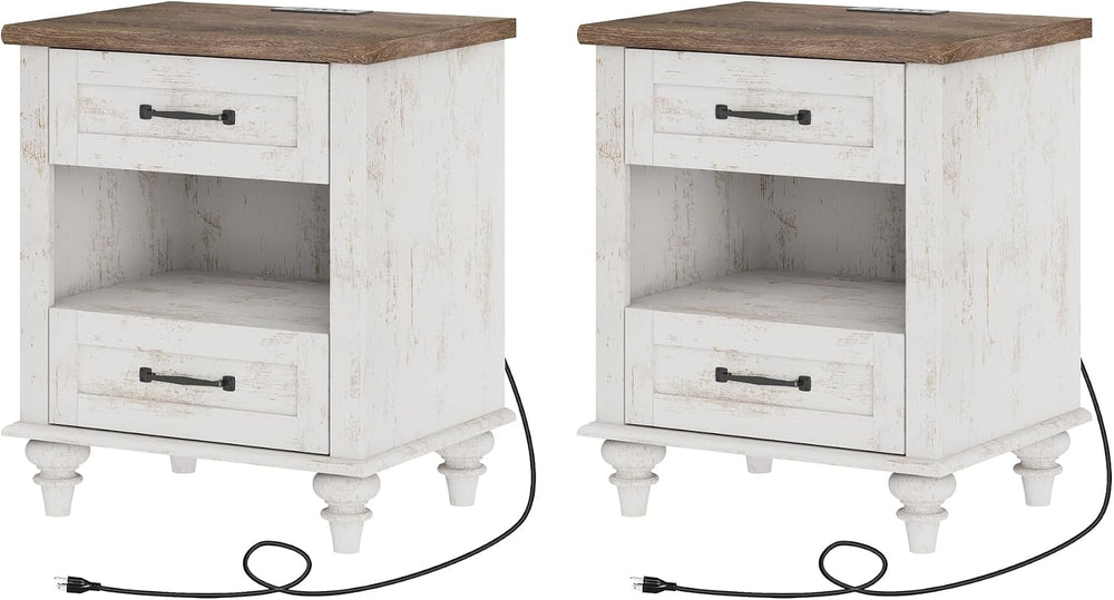 WAMPAT Set of 2 End Tables Nightstands with Charging Station, Sofa Side Table...