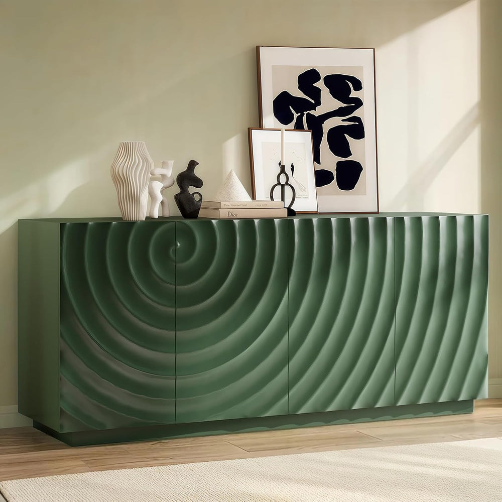 4 Door Modern Sideboard Buffet Cabinet with Spiral Grain, Accent Storage Side...