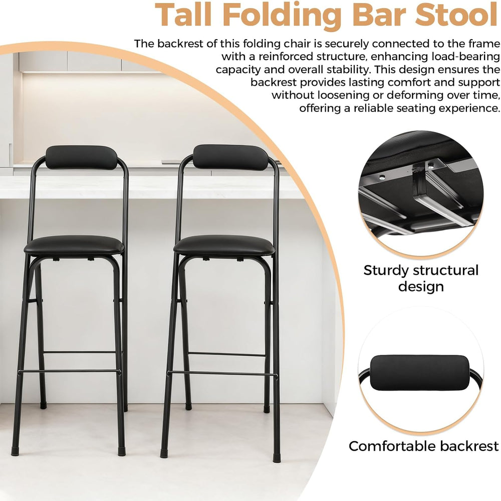 Folding Stool, Cushioned Padded Folding Stool Portable Bar Stool with Back fo...