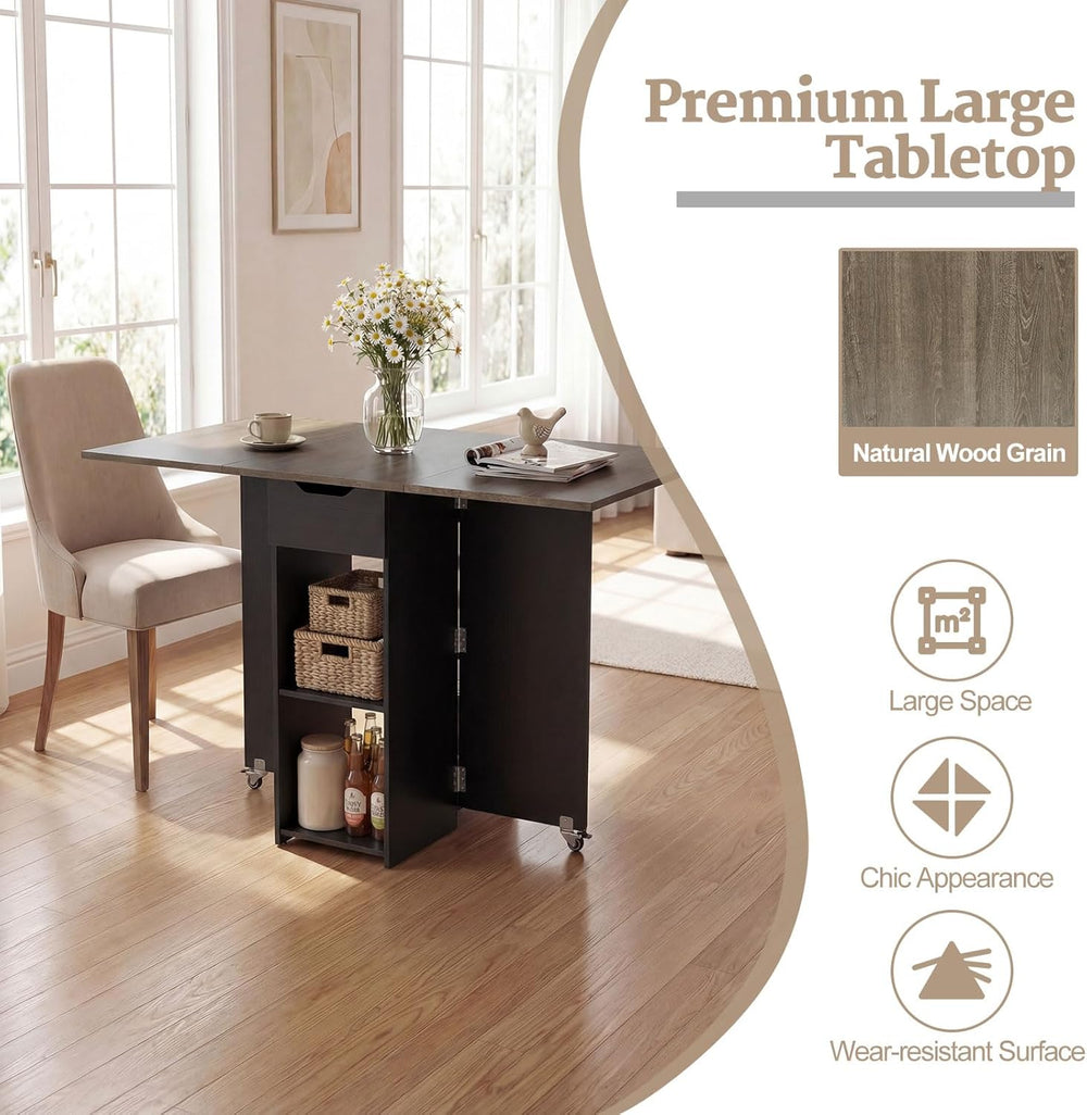 GOFLAME Drop Leaf Dining Table for 2-4, Folding Kitchen Table with Open Shelv...