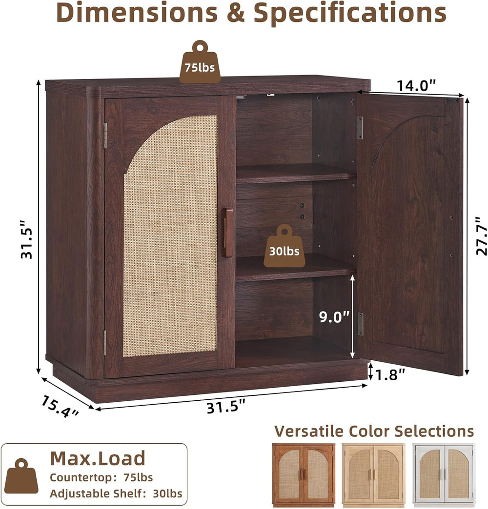 LEYAOYAO Rattan Sideboard Buffet Cabinet with Storage, 31.5" Coffee Bar ...