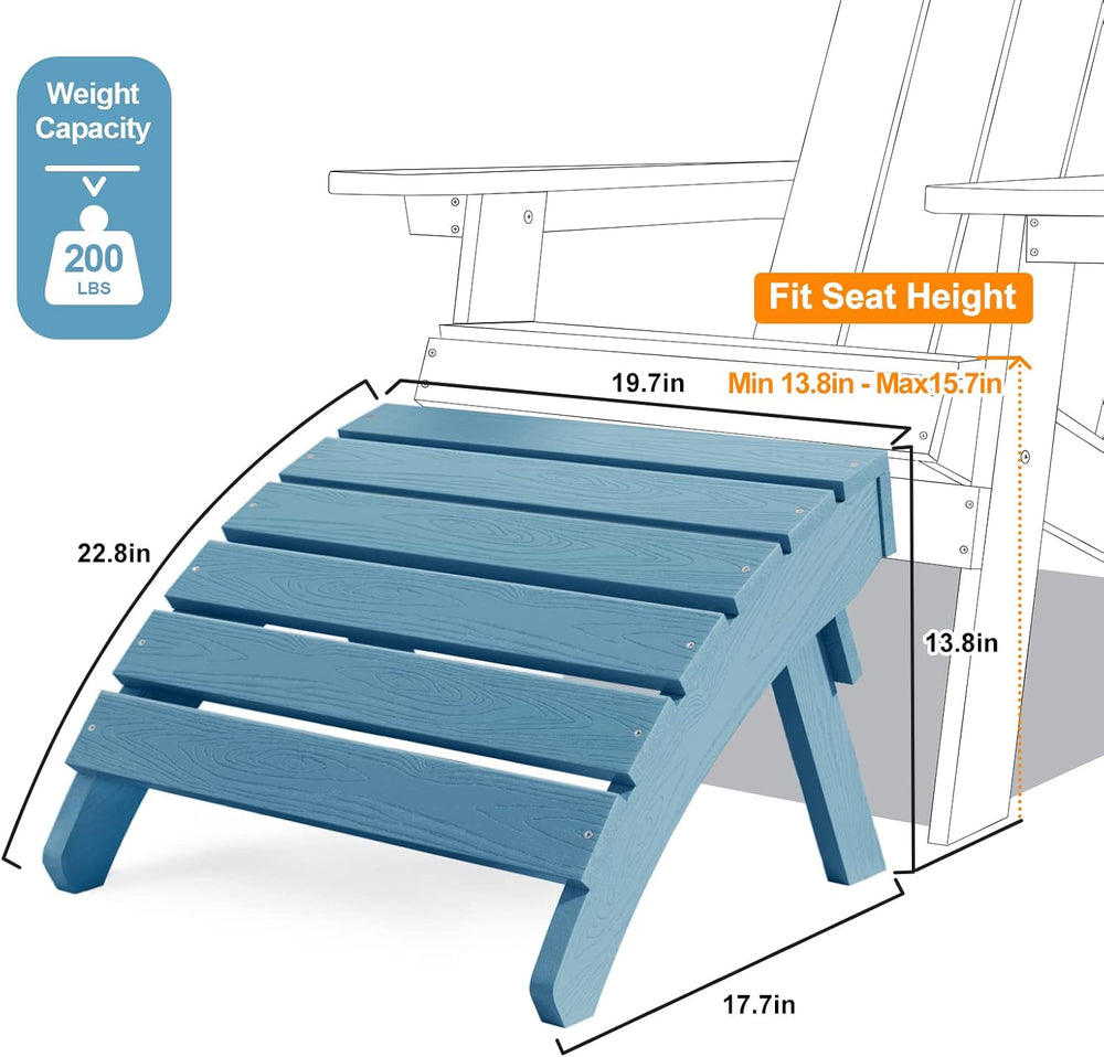 MXIMU Folding Adirondack Ottoman Set of 4: HIPS Plastic Outdoor Footrest Easy...