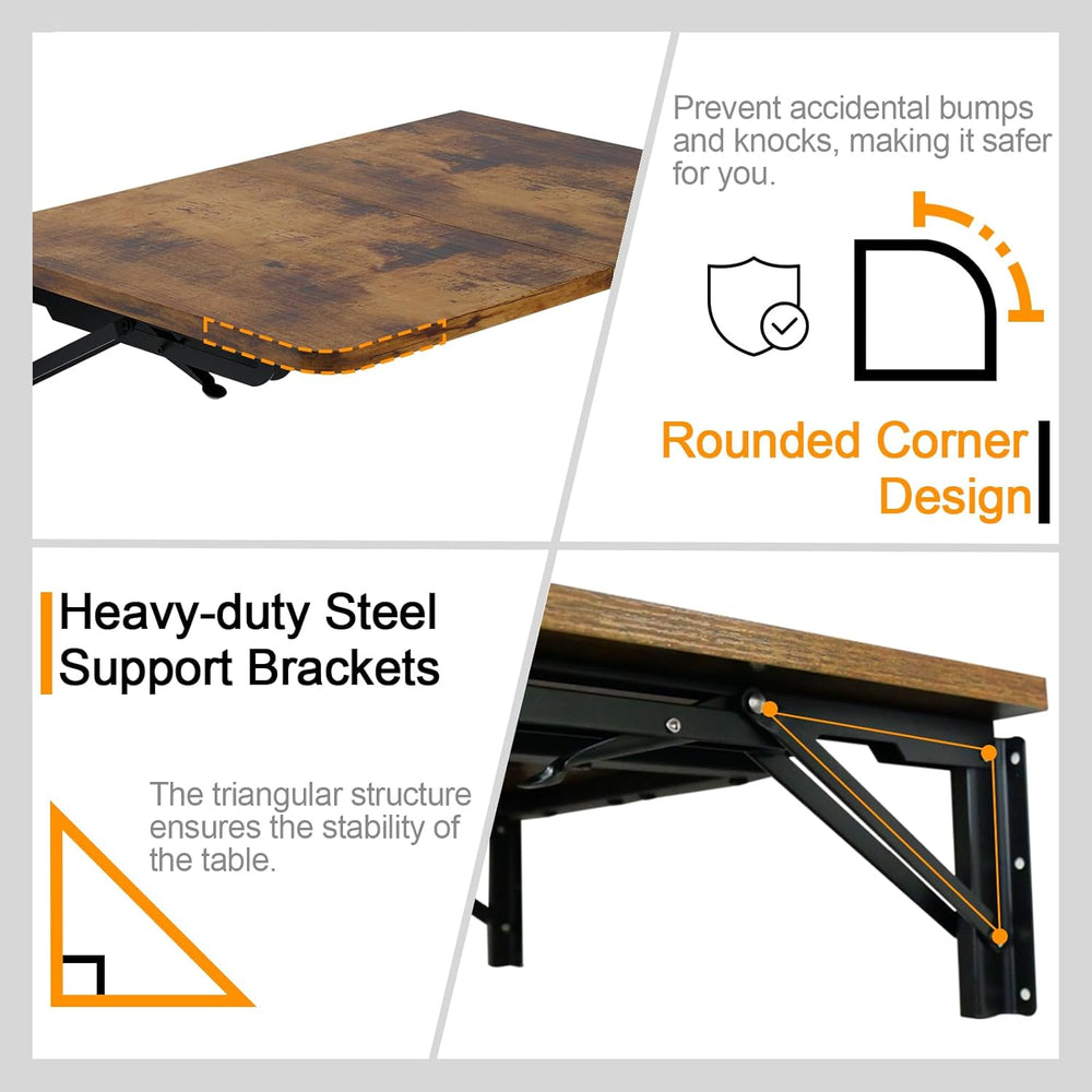 TEAMIX Wall Mounted Folding Table, Rustic Brown Floating Desk for Small Space...