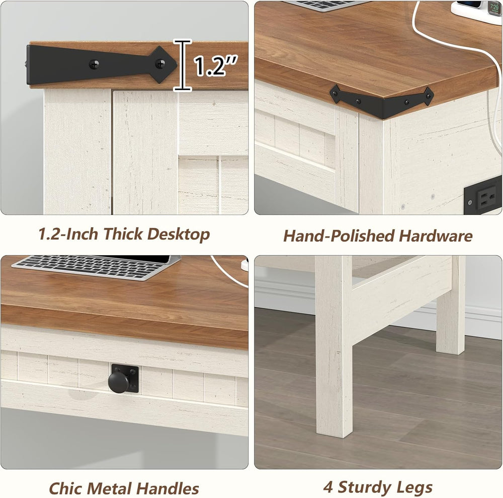 YOMILUVE Farmhouse Computer Desk with 2 Drawers, 39 Inch Small Office Compute...