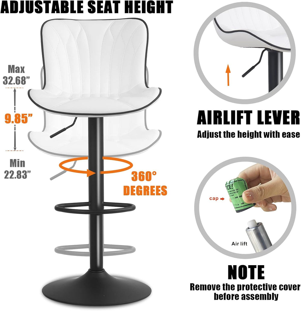 YOUNIKE White Bar Stools Set of 2 Modern Kitchen Counter Height Bar Chair wit...
