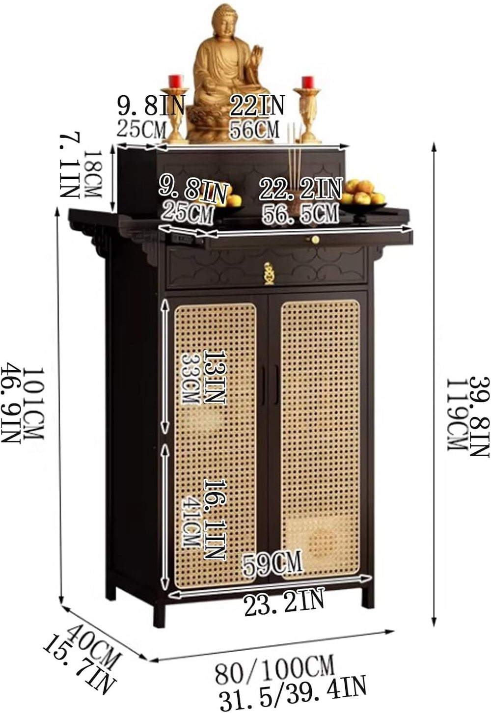 Chinese Shrine Altar Table with Storage, Bamboo Buddha Buddhist Altar Cabinet...