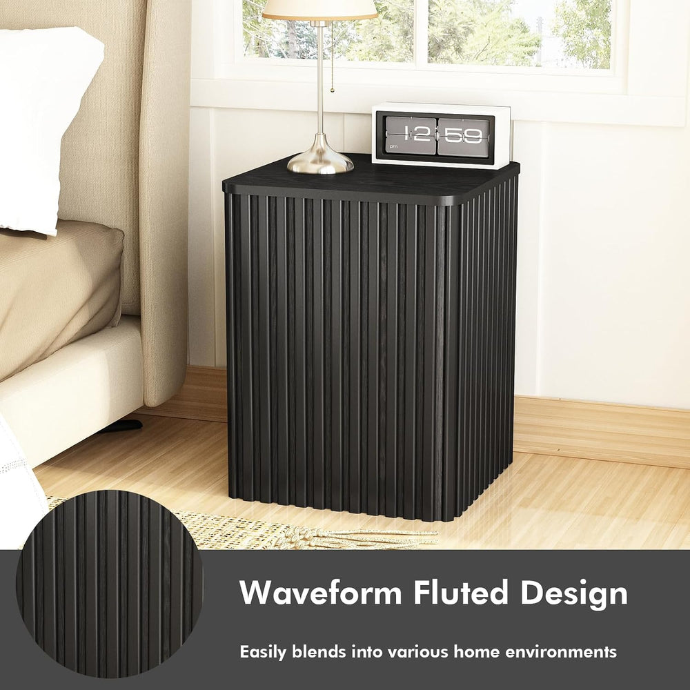 HOKYHOKY Fluted Side Table with Storage-Small Square End Table