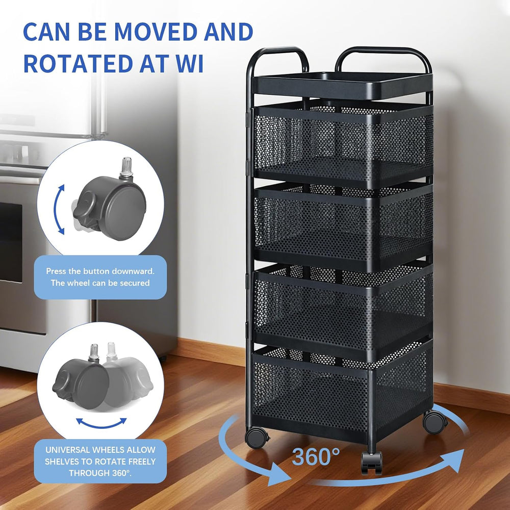 Rotating Kitchen Storage Rack, 4 Tier Rolling Cart with Fruit and Vegetable B...