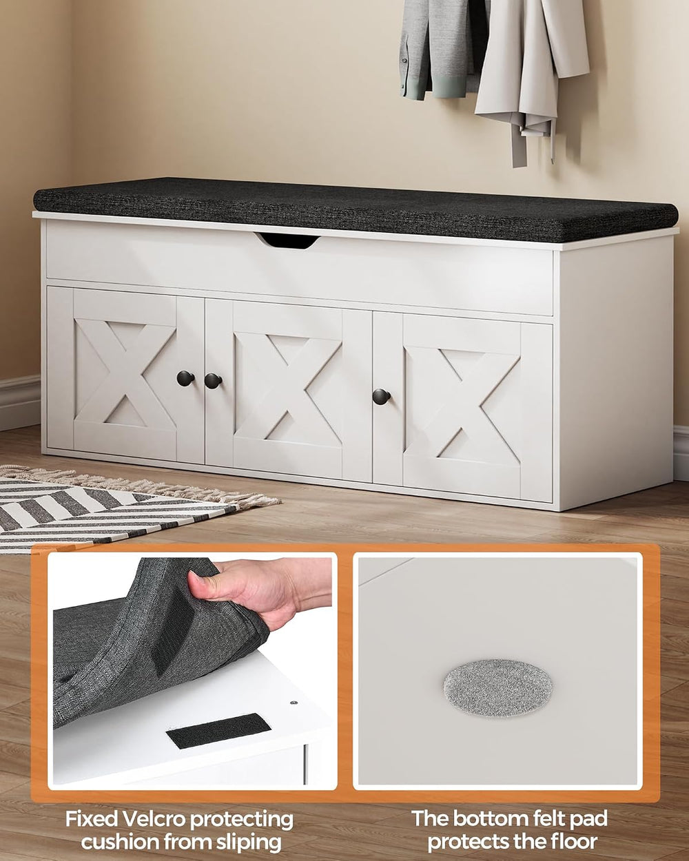 Homleke Shoe Storage Bench with Lift Top & 3 Barn Doors | Entryway Bench ...