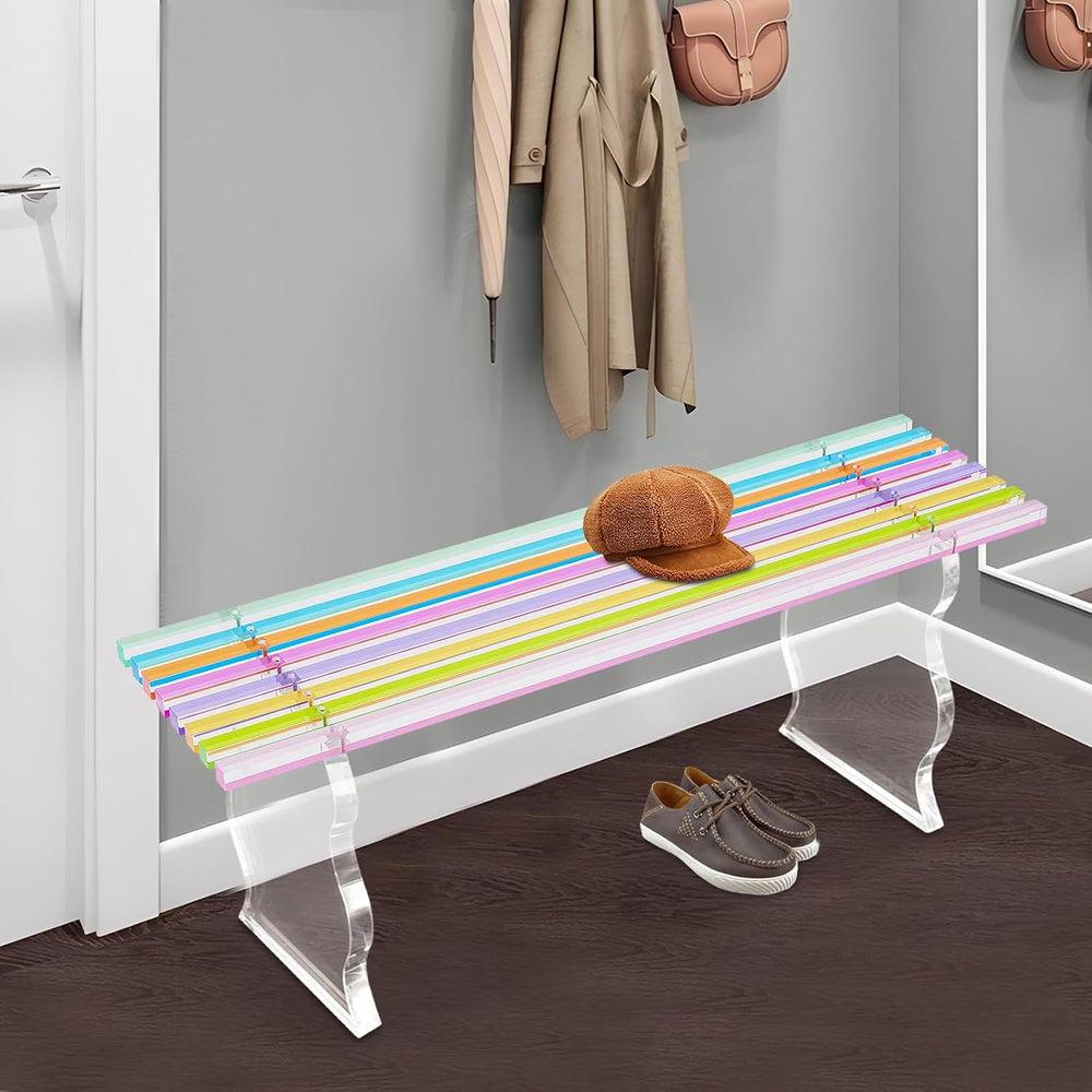 Acrylic Entryway Bench, 35" Rainbow Bench for Indoor Shoe Changing Shoe ...