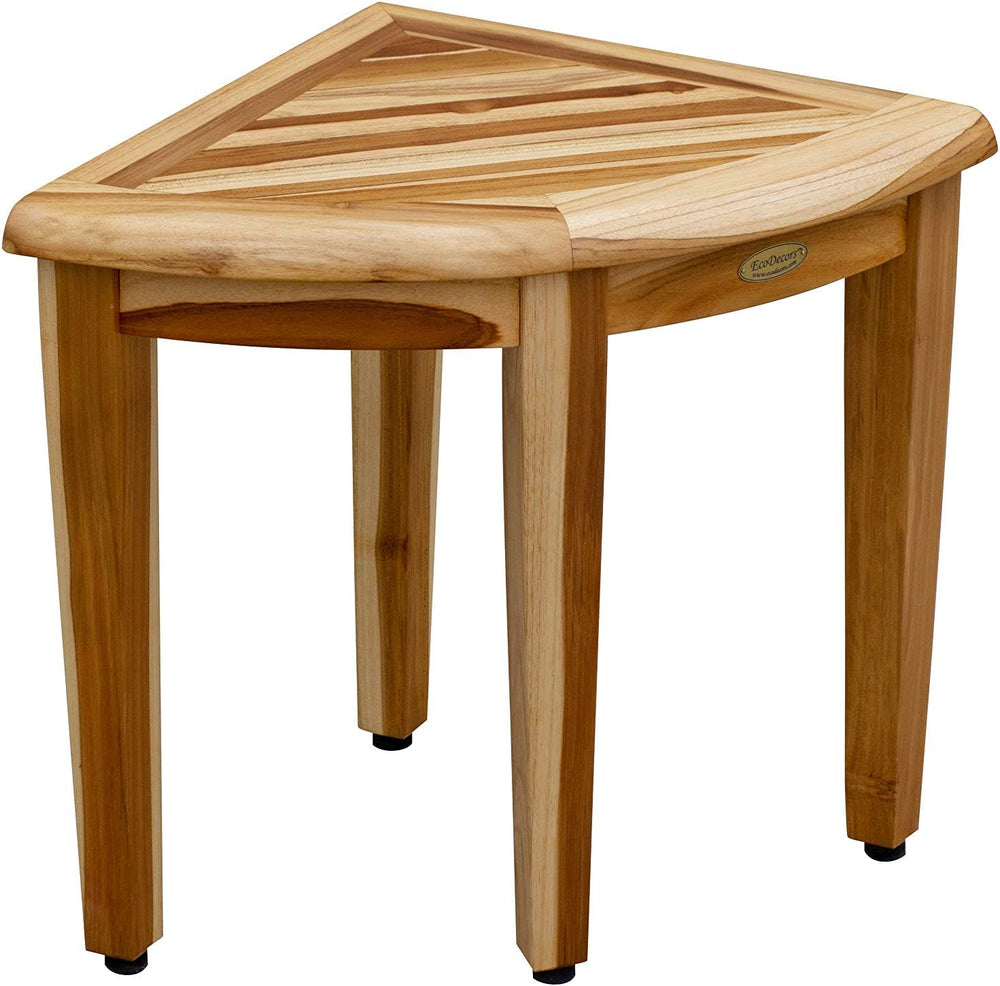 EcoDecors Snazzy Corner 18” Teak Corner Shower Bench, Bath Shower Stool