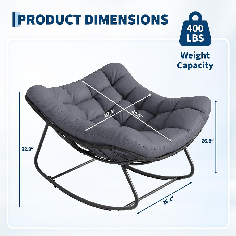 Garvee Outdoor Rocking Chair, Oversized Papasan Chair with Cushion | Metal &a...