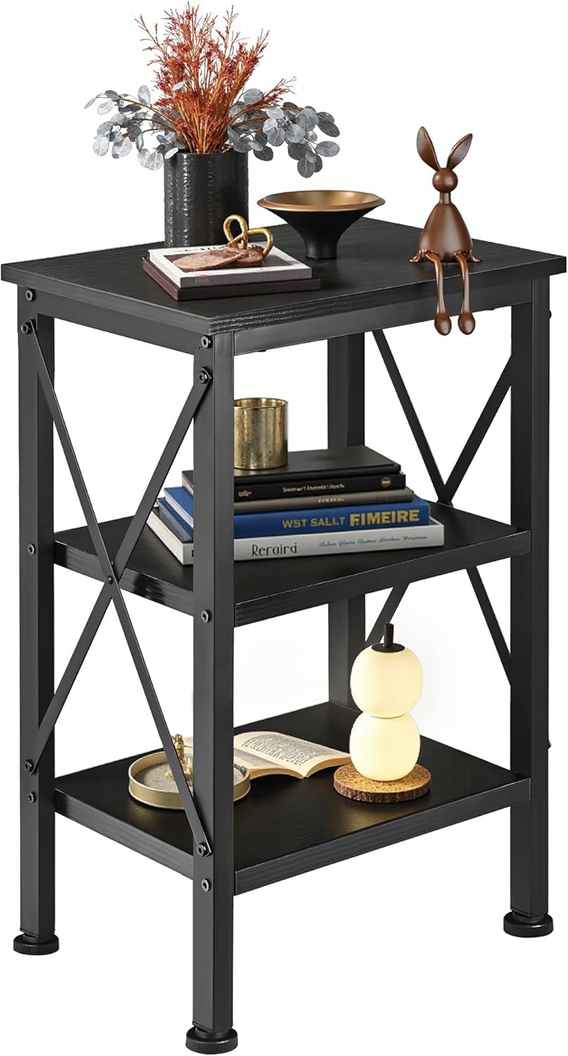 VECELO End Side Table Night Stand,X-Design with Storage Shelf for Bedroom,Liv...