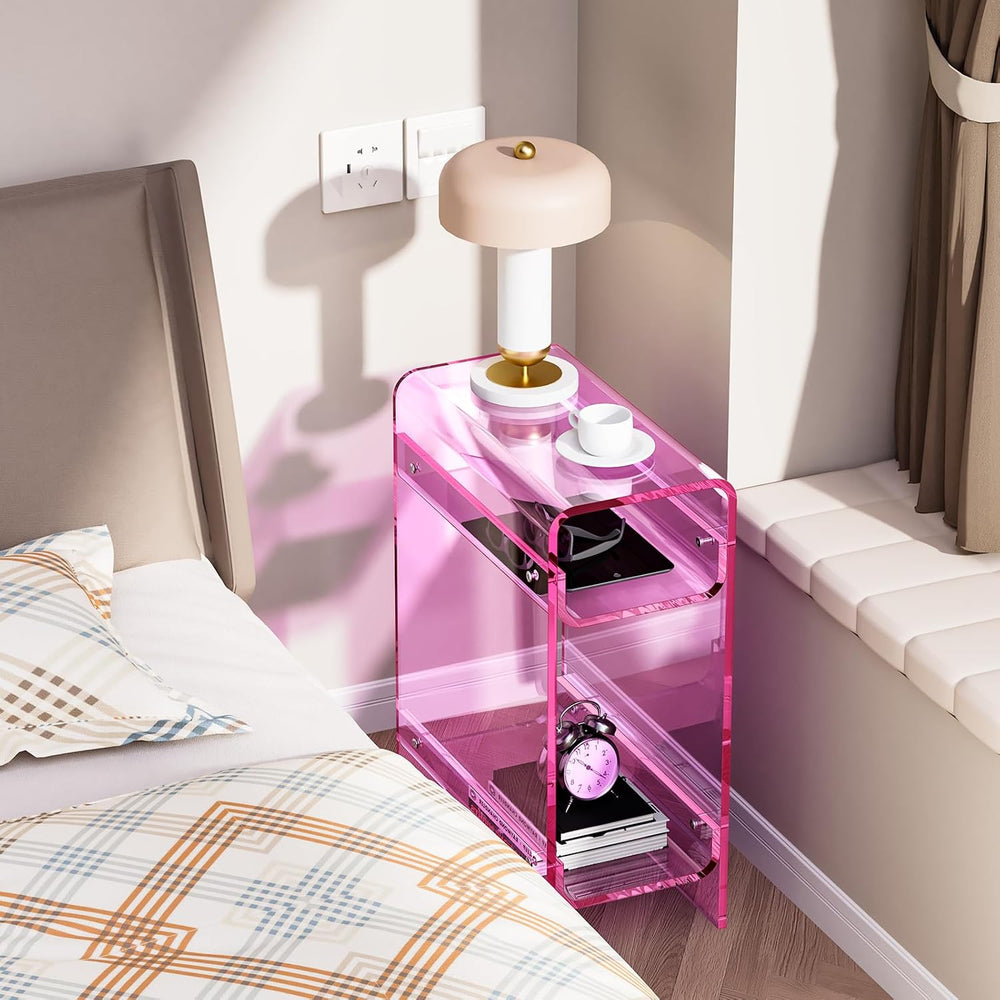Clear Acrylic Side Table, Narrow Nightstand Bedside Table for Bedroom, Skinny...