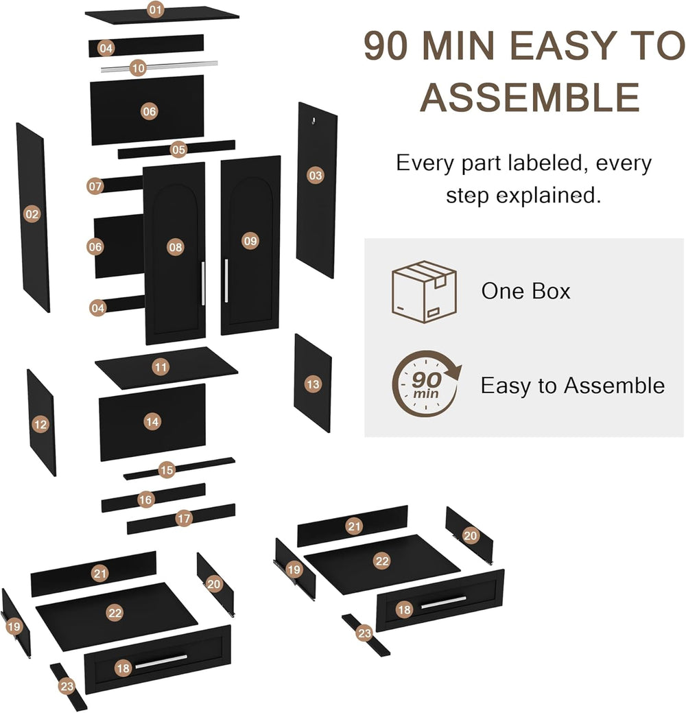 Einhomn Wooden Armoire Wardrobe Closet with 2 Doors and 2 Drawers,Freestandin...
