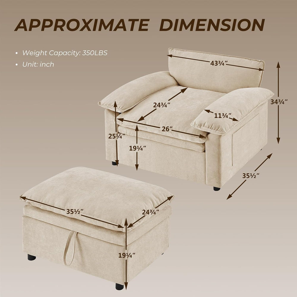 Furnimart Oversized Chair with Storage Ottoman, 44" Wide Cloud Chair and...