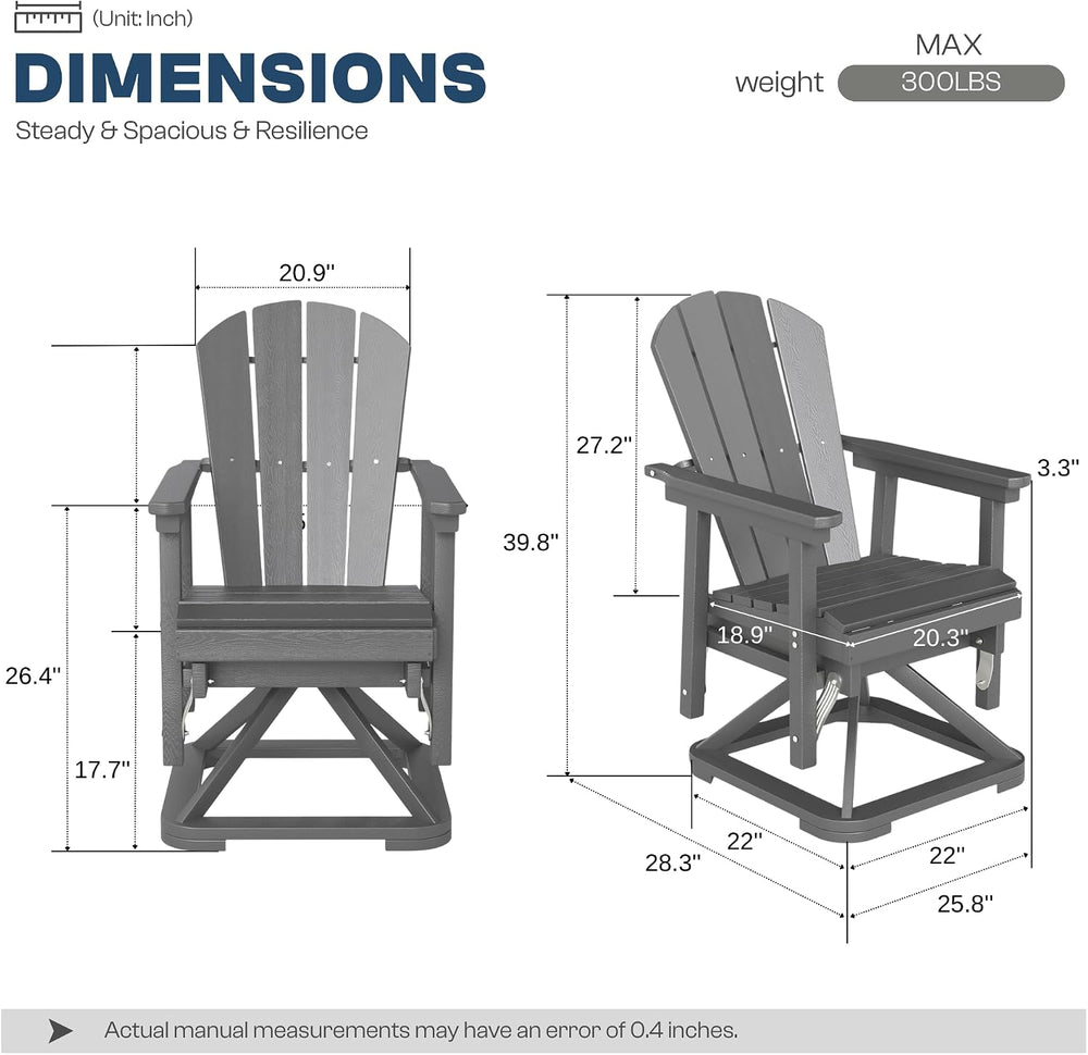 Set of 2 Adirondack Swivel Glider Chairs, All-Weather HDPE Patio Glider Set f...