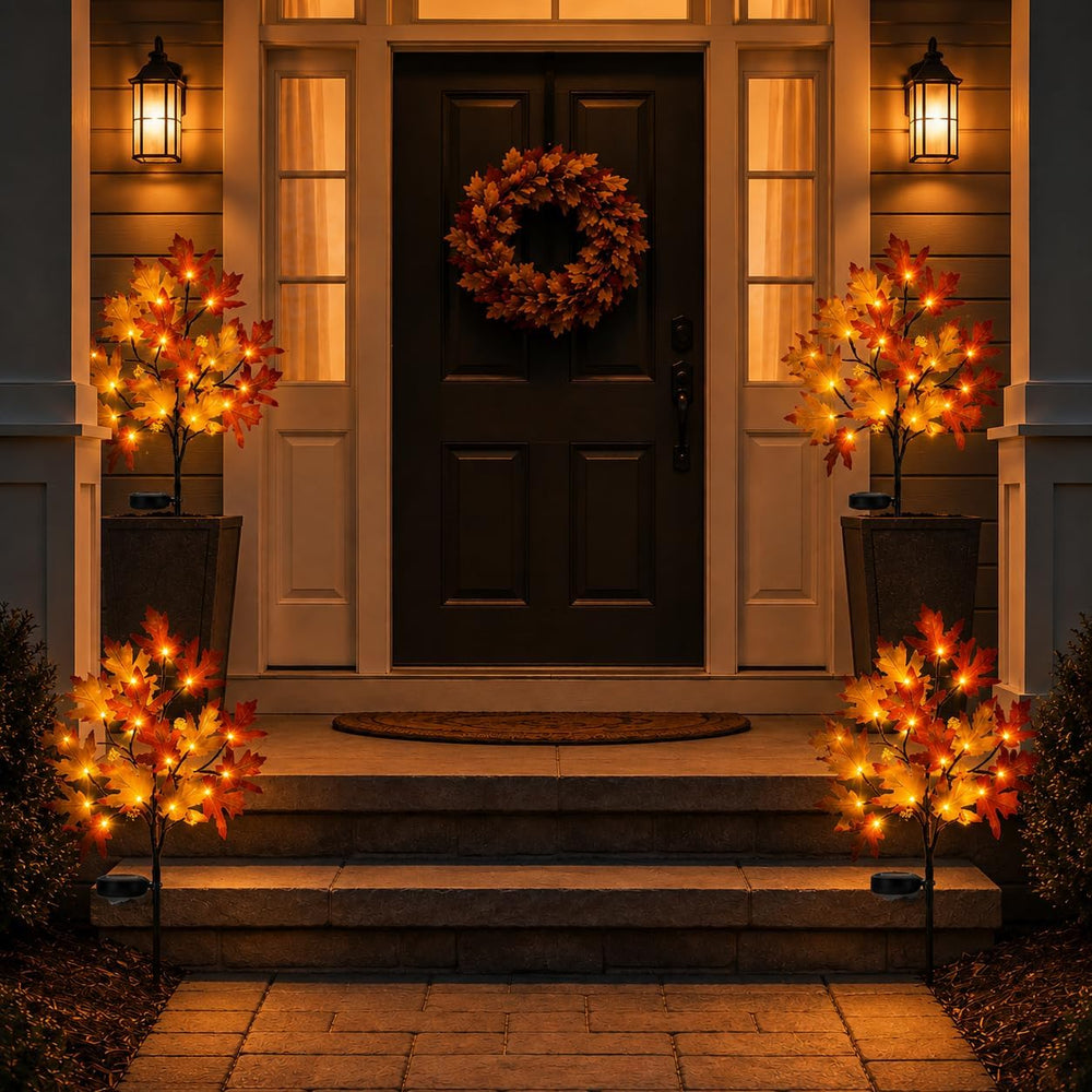 Fall Solar Pathway Lights Outdoor, Maple Leaf Stake Lights, 4PACK
