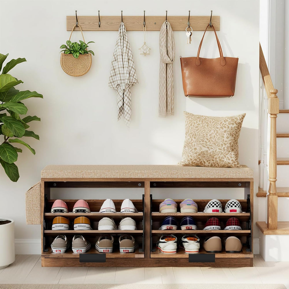 HOMMPA Shoe Storage Bench, Entryway Bench with Shoe Storage & 2 Flip Draw...