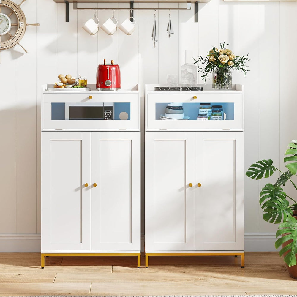 LOKO Kitchen Pantry Cabinet, Freestanding Food Storage Cupboard with Power Ou...