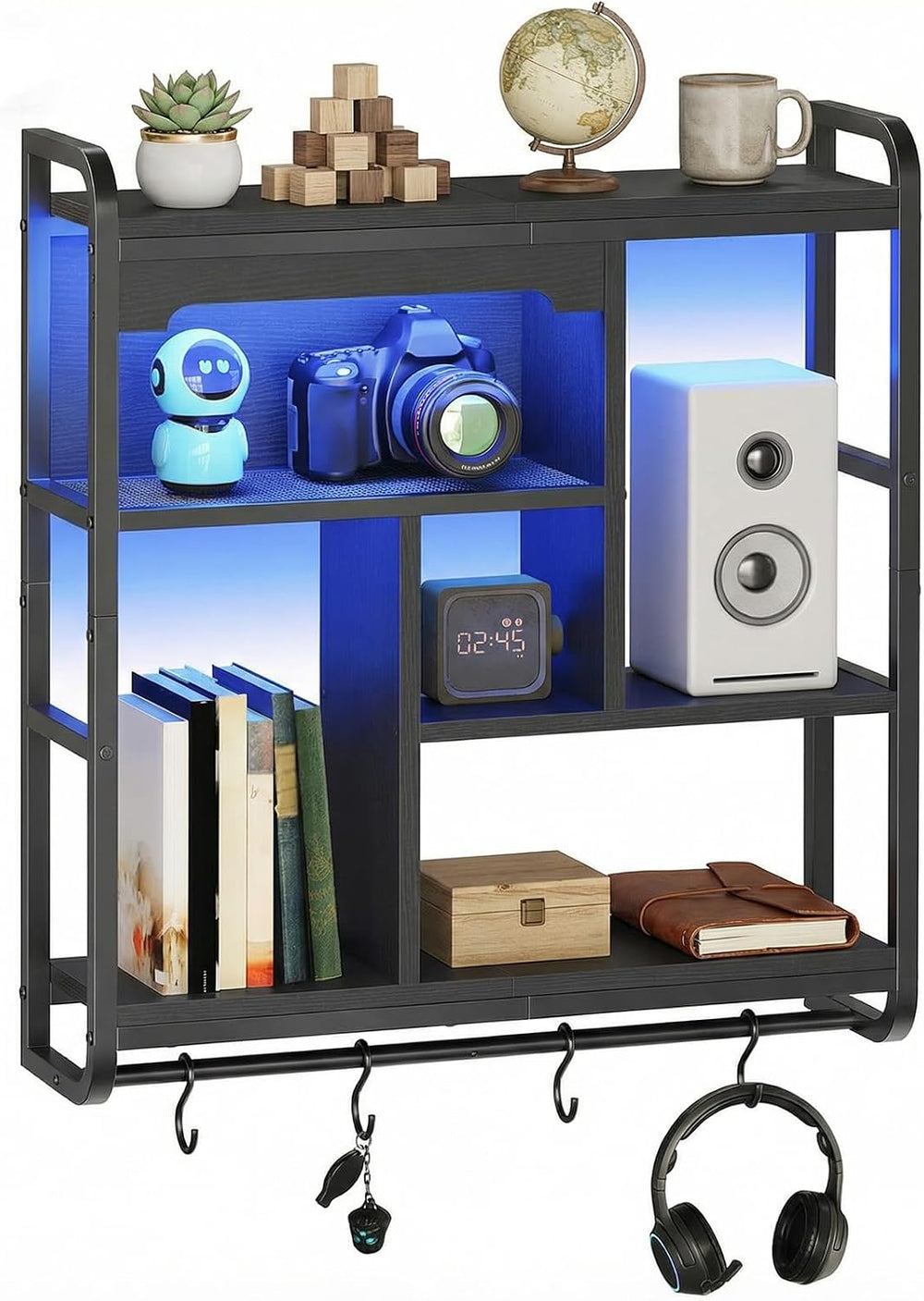 HOOBRO Gaming Floating Shelves for Wall, 26.4" LED Wall Shelf Display Rack