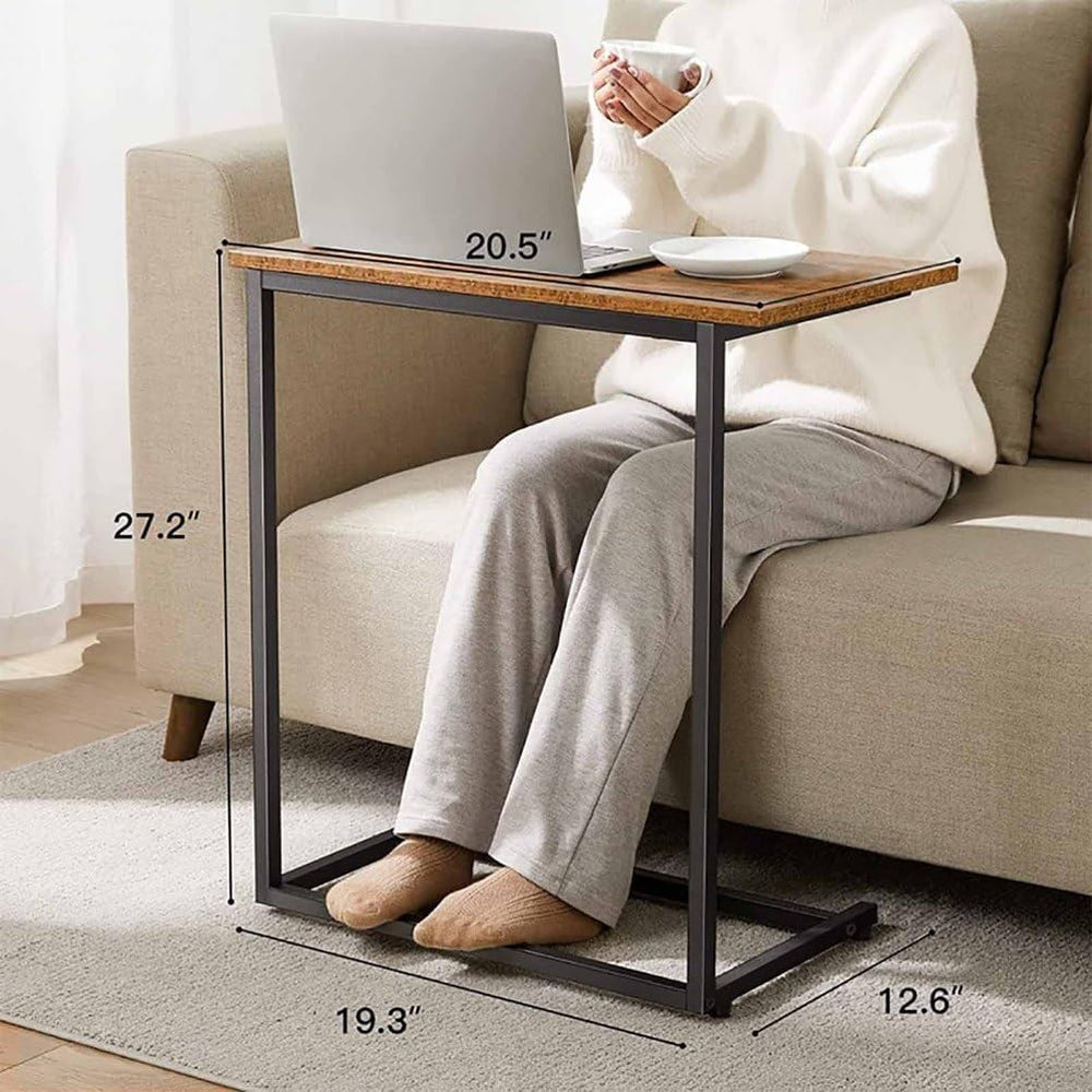 Side Table for Couch, C Shape End Table with Metal Frame, Adjustable Feet Hei...