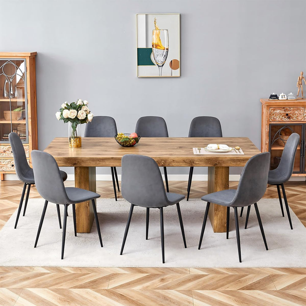 gopop 79" Solid Wood Dining Table Set for 8 with Fabric Chairs, Sturdy F...