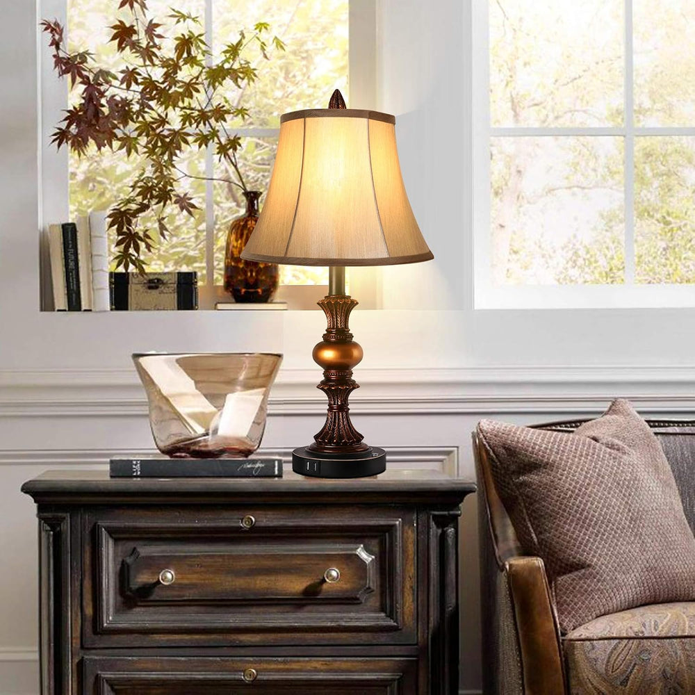 Touch Control Traditional Table Lamp Set of 2, Vintage Bedside Lamps with Dua...