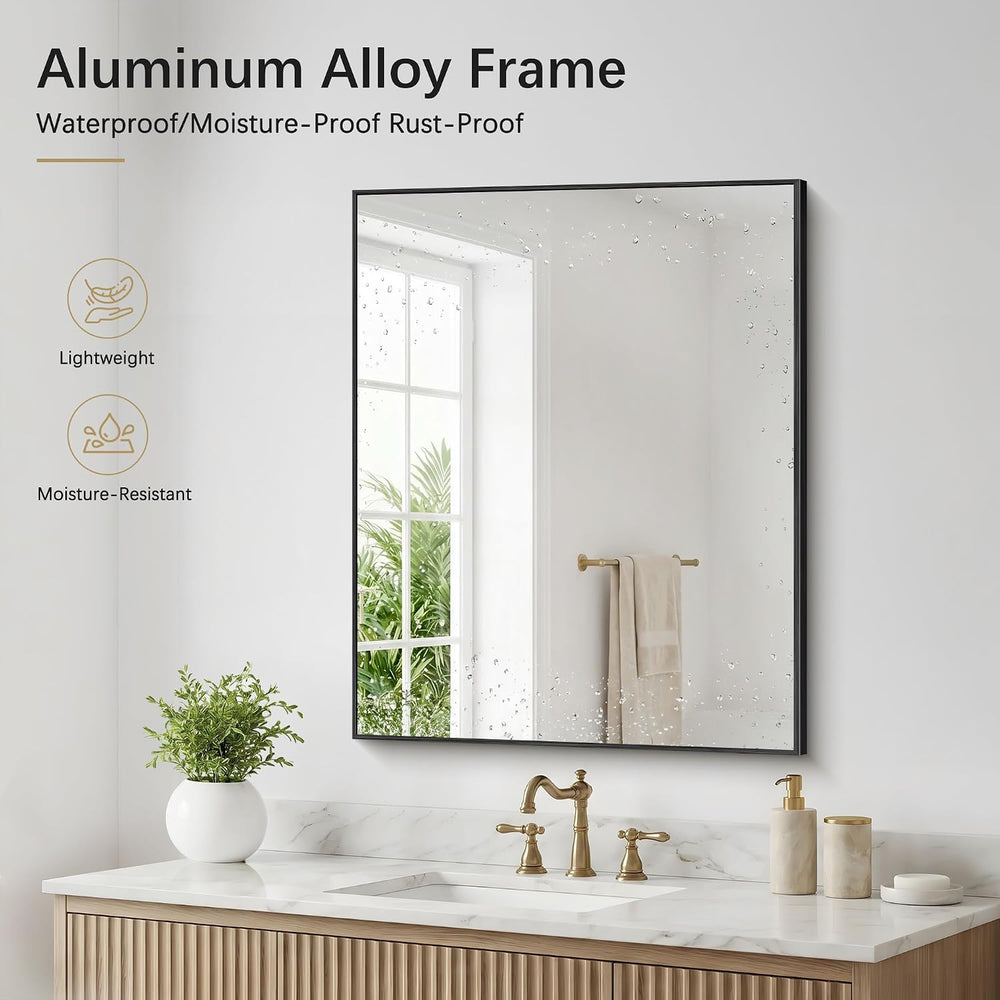 DESBING Black Bathroom Mirror for Wall, 30x36 Inch Rectangle Mirrors with Met...