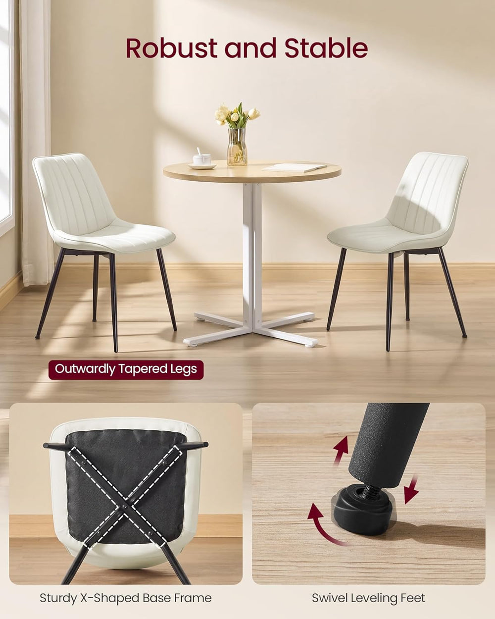VASAGLE Dining Chairs Set of 4, Upholstered Kitchen Chairs, Synthetic Leather...