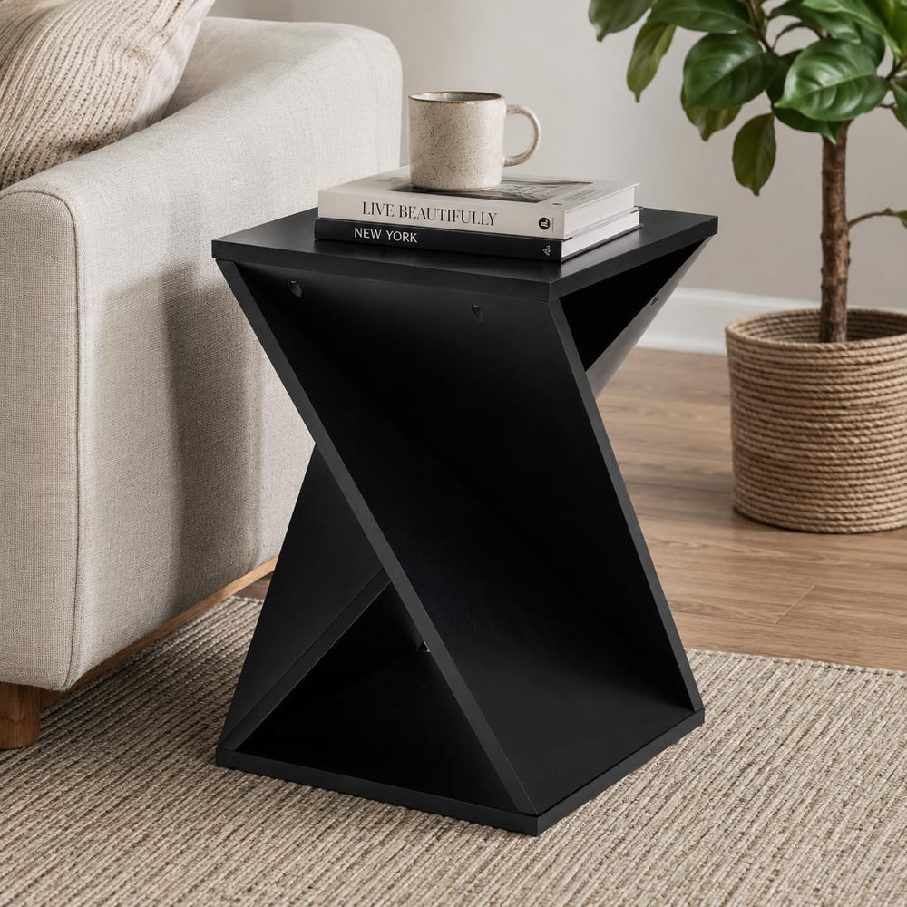 COZAYH Farmhouse End Table Square Solid Wood Pedestal Side Table Rustic Plant...