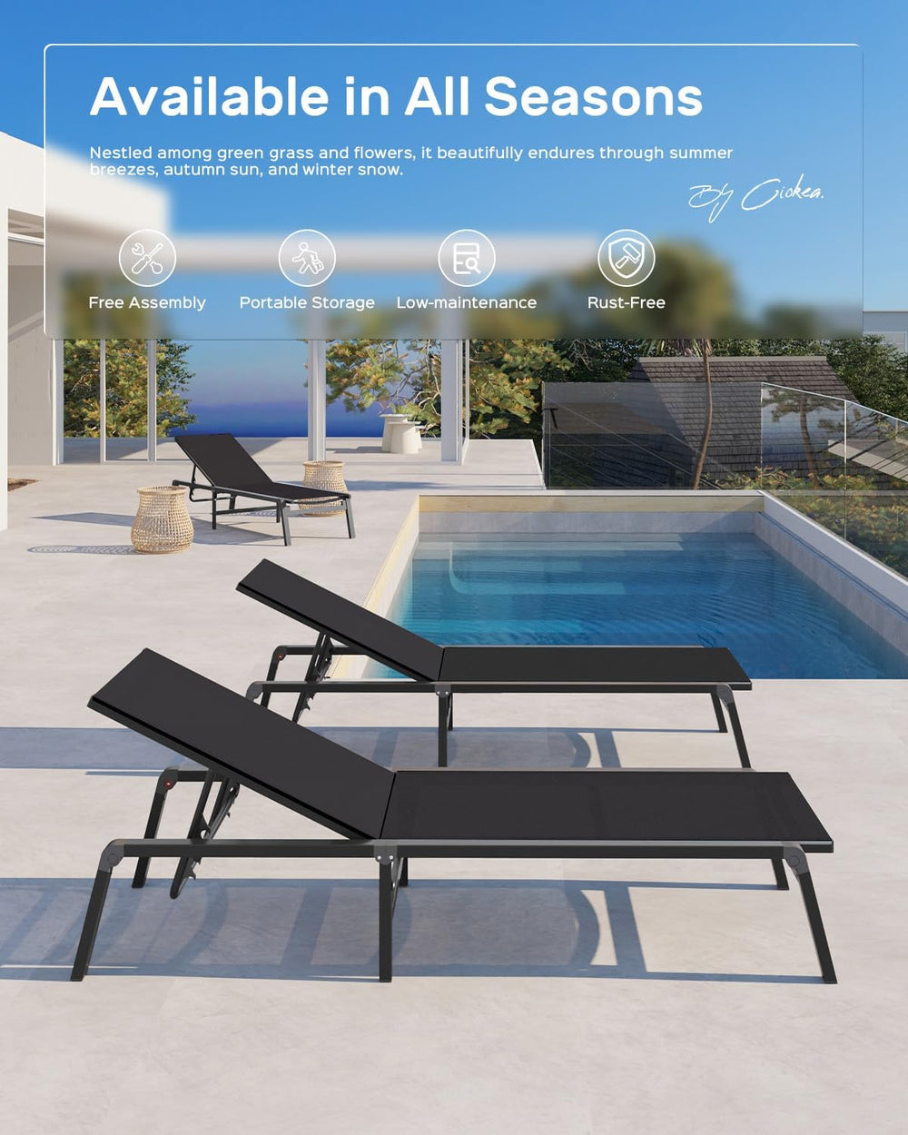 Ciokea Aluminum Chaise Lounge Ourdoor, Foldable & Assemble Free Outdoor L...