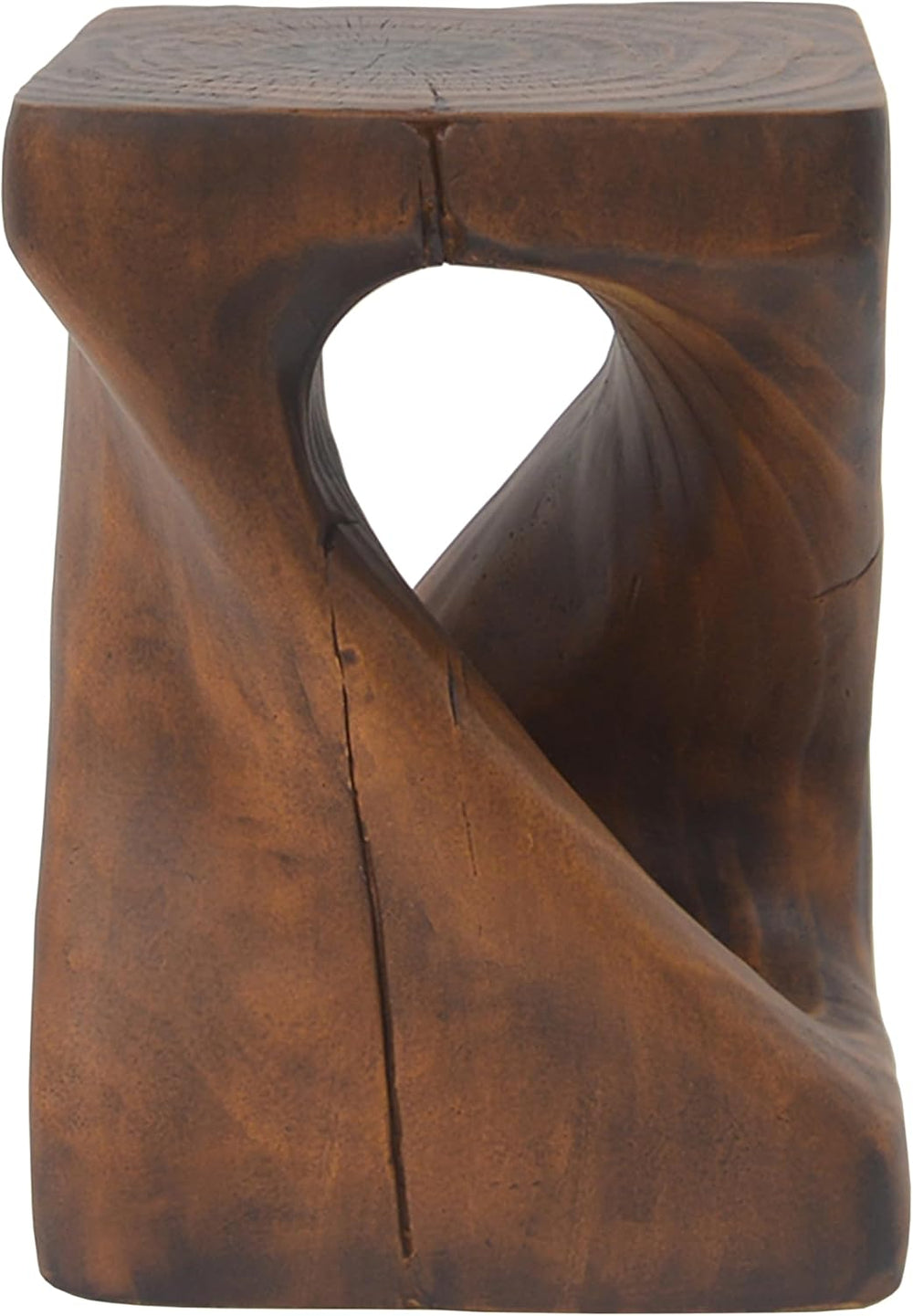 Twist Shape Side Table, Wood-Like Texture, Antique Brown Color