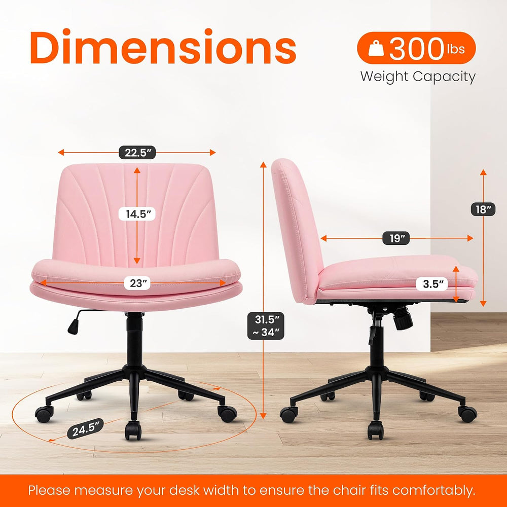 Orange Factory Criss Cross Chair, Wide Leather Vanity Desk Seat, Pink Pu | Cr...