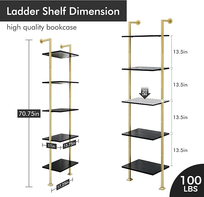 Axeman 5-Tier Ladder Bookcase, Tall Narrow Bookshelf for Small Spaces, Modern...