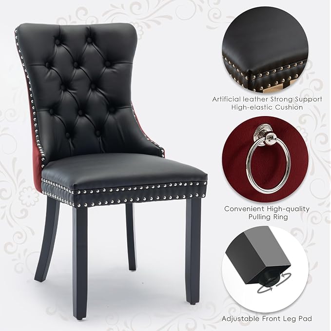 Leather Upholstered Dining Chairs Set of 6, Modern Style Kitchen Side Chairs ...