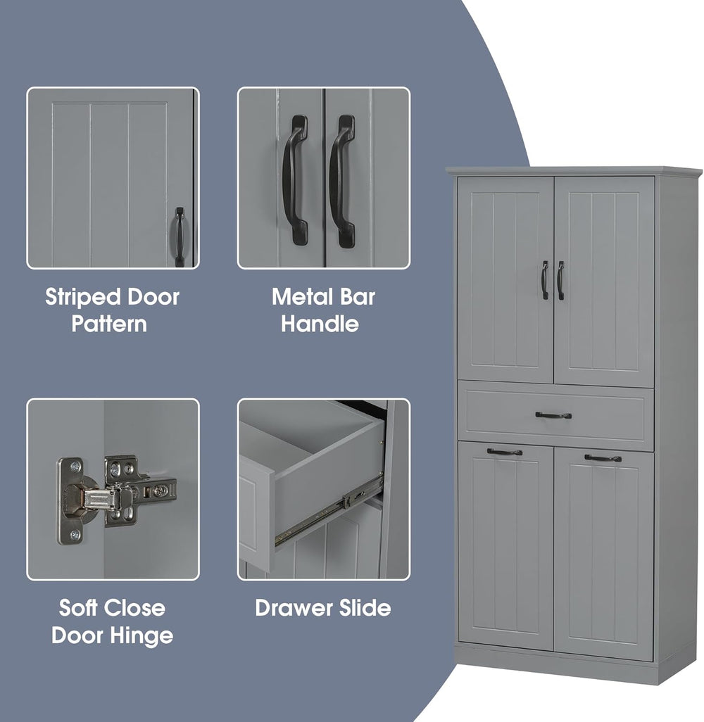 Merax 65.8" Pantry Cabinet with Two Doors & One Drawer & Two Lau...