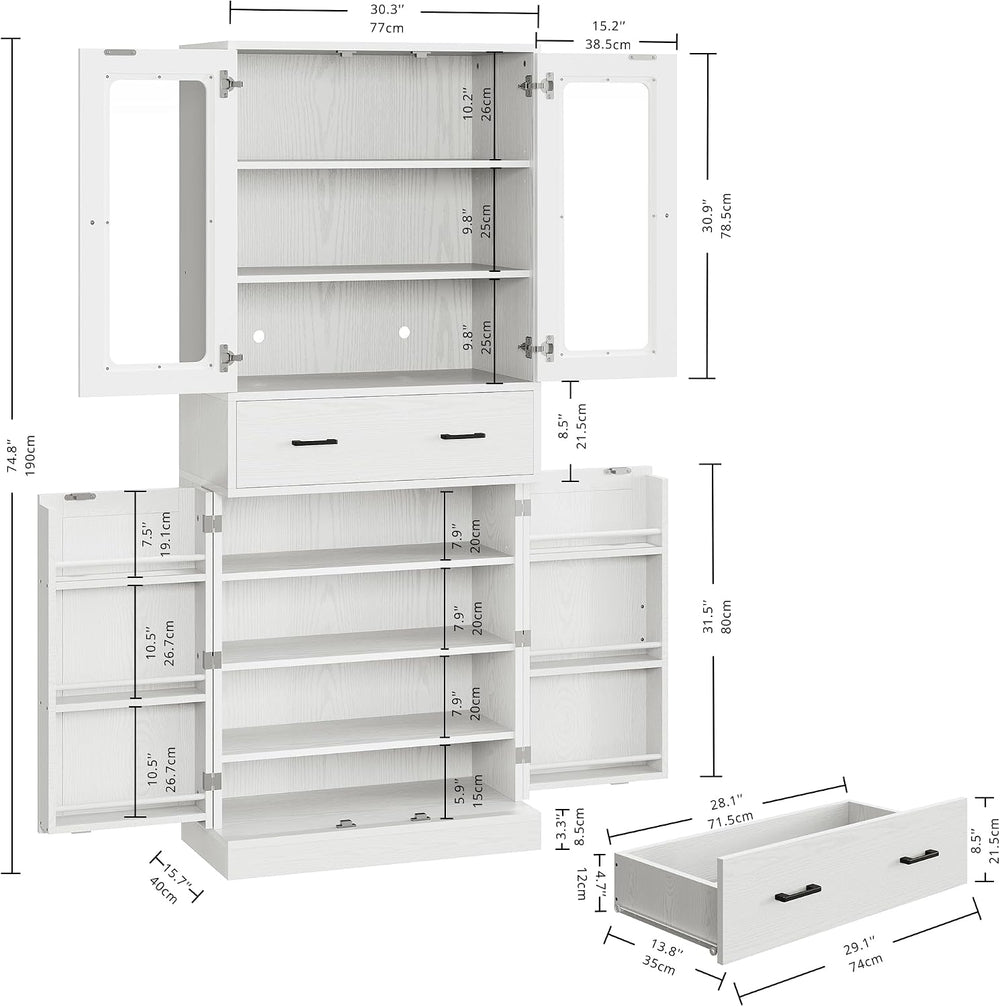IRONCK 74.8" Tall Kitchen Pantry, Storage Cabinet with LED Lights, Kitch...