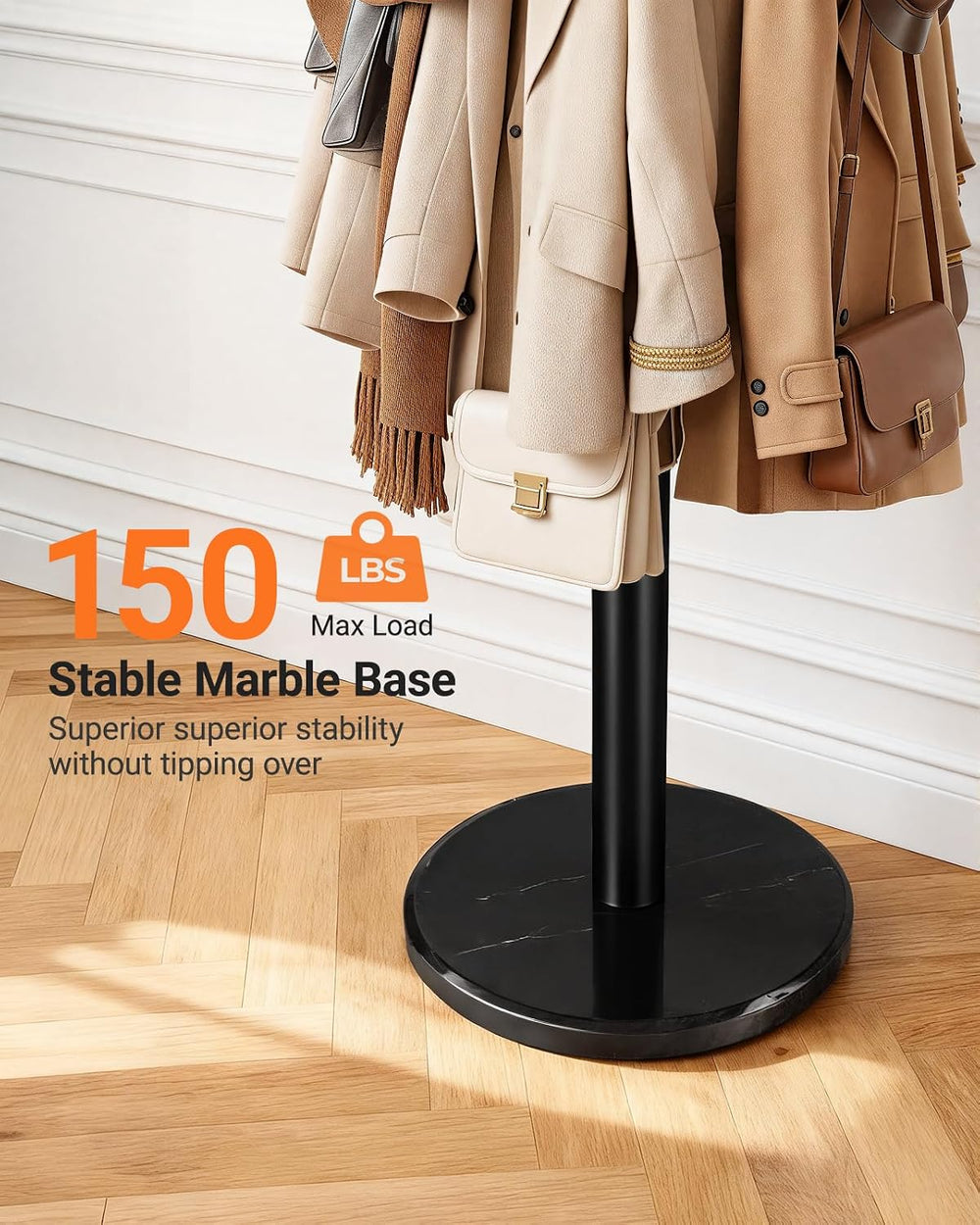 Pipishell Metal Heavy Duty Coat Rack with Sturdy Marble Base, Coat Tree with ...