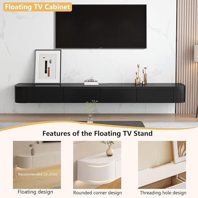 Floating TV Stand with Drawers, Pre-Assembled Wall Mounted TV Console, Modern...