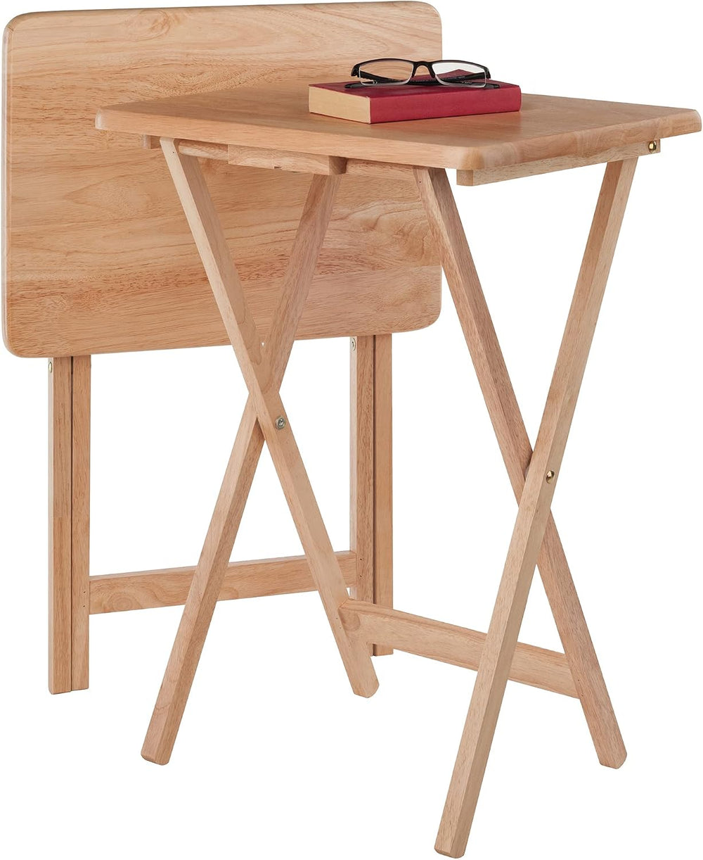 Winsome Alex Set of 2 Foldable Snack Tables, Natural, 26" | Easy to Stor...