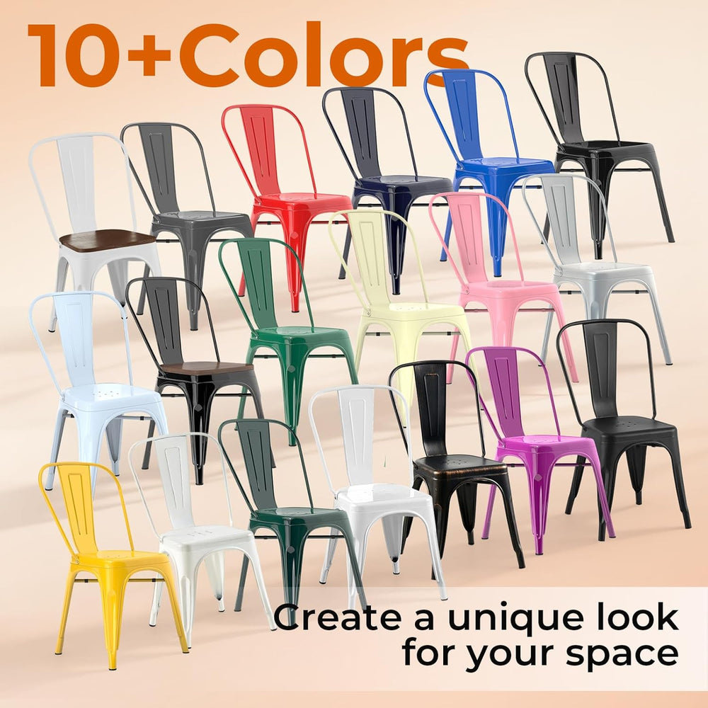 Set of 8 Midnight Black Metal Dining Chairs, Classic Tolix Style Stackable Ki...