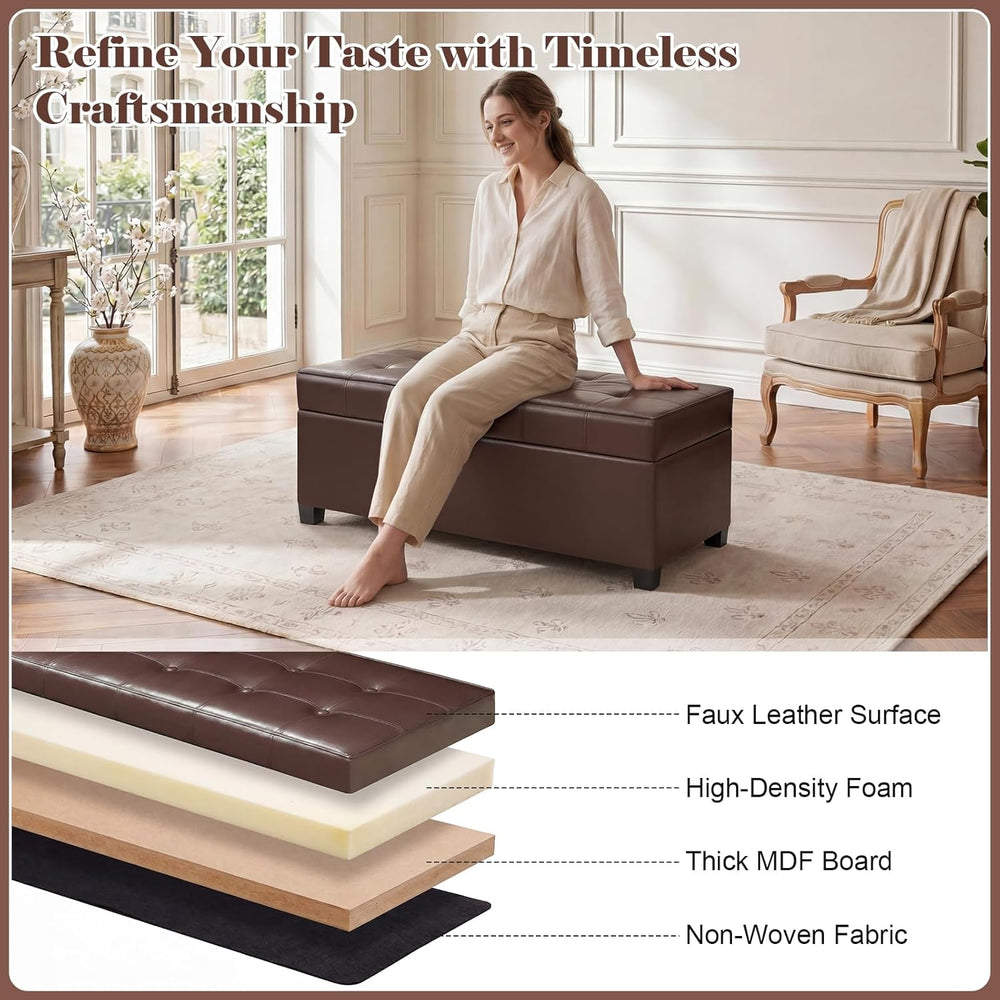 Homebeez 40" Faux Leather Storage Ottoman Bench, End of Bed Bench, Uphol...