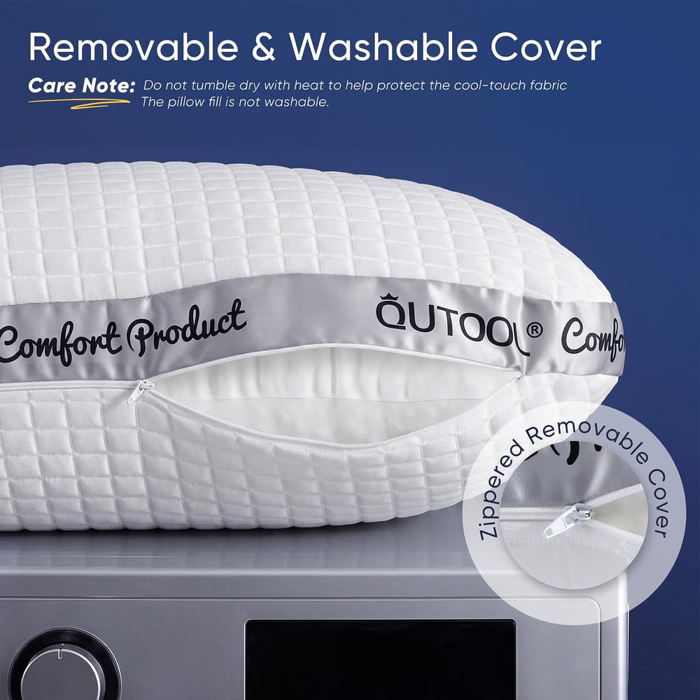 QUTOOL Cooling Crescent Side Sleeper Pillow, Adjustable Loft, Queen Size