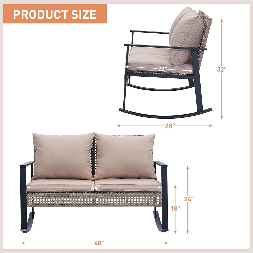 Ainfox Outdoor Wicker Loveseat Rocking Chair, Patio Rattan Rocker Chair with ...
