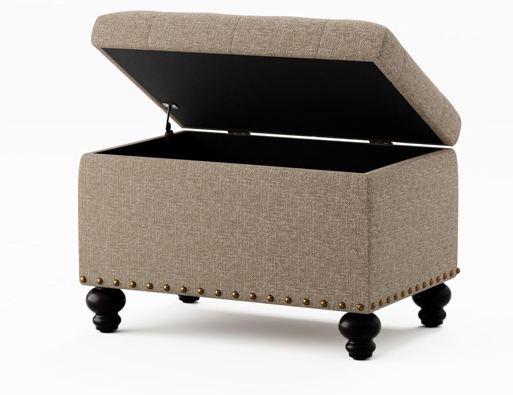 Zihanhome Small Ottoman with Storage, Upholstered Button Tufted Ottoman Foot ...