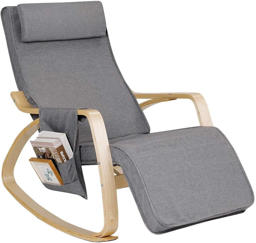 Relax Adjustable Lounge Rocking Chair with Pillow & Pocket Comfortable Ar...