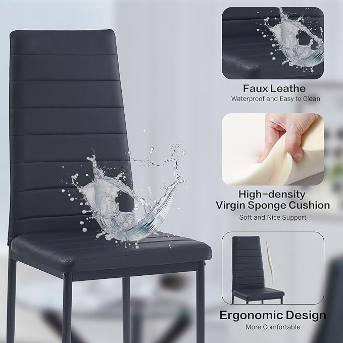 Black PU Dining Chairs Set of 4, Modern Kitchen & Dining Room Chairs Faux...